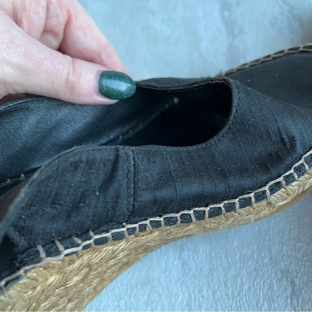 ** ERIC MICHAEL black Suede Espadrille Wedge Sandals 37 tie back